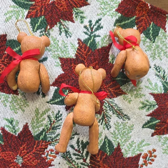 Vintage Jointed Porcelain Posable Chrismas Holiday Teddy Bear Ornaments Brown 3 - Picture 6 of 10